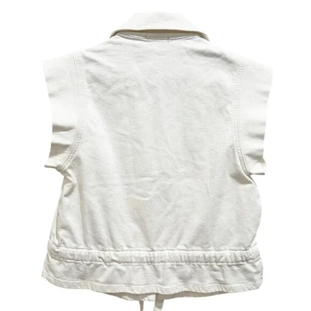 7 For All Mankind White Button Front Utility Top S Collared Drawstring - Picture 6 of 8